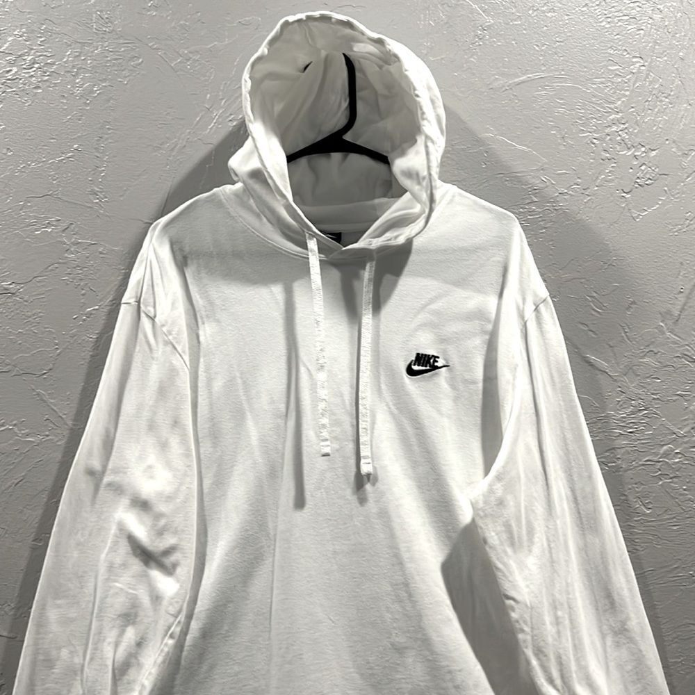 🔥🔥 Vintage NIKE Essential Medium Weight Cotton HOODIE Shirt - White/Black Sz X